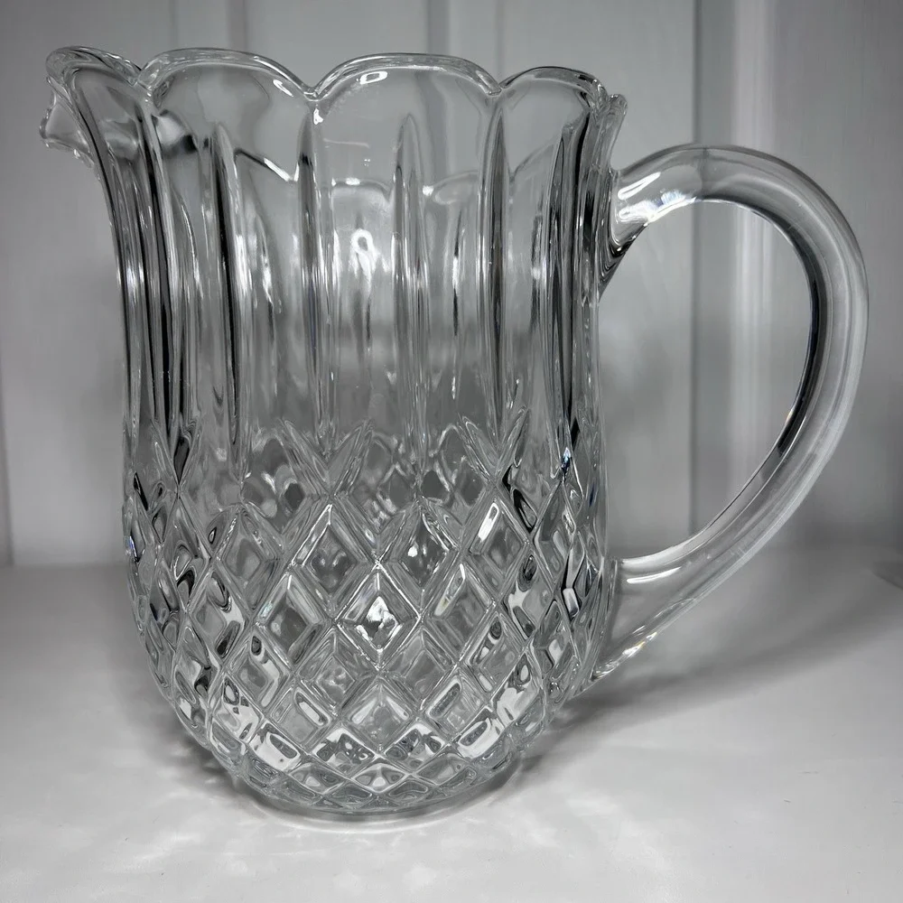 Lead Crystal Pitcher Scalloped Rim Diamond Wedge 7.5